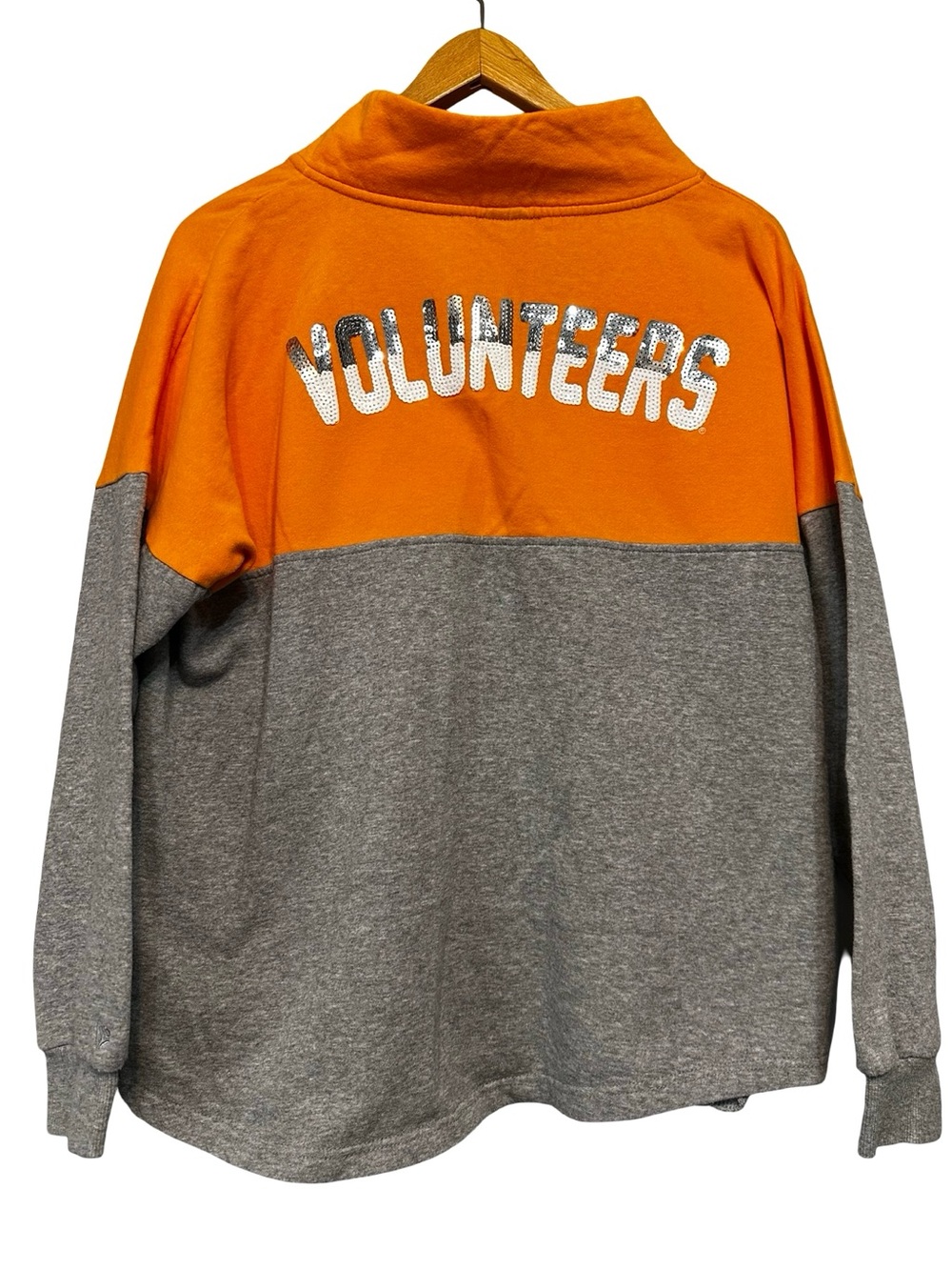 Tennessee Volunteers Pullover SZ L Orange Gray Colorblock Sweatshirt Sequin Logo